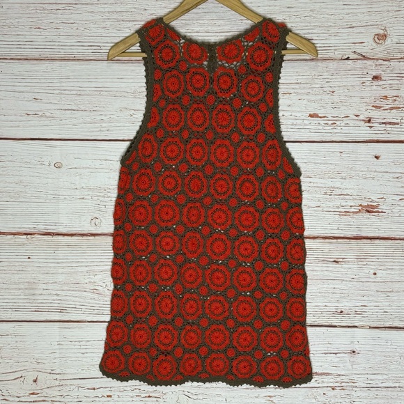 Free People Delilah Crochet Mini Shift Dress in Orange and Brown Sz S - Picture 10 of 13
